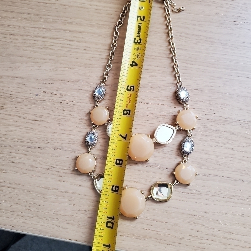 Inc Chunky Statement Necklace Gold Tone Cream and Clear - Picture 4 of 5